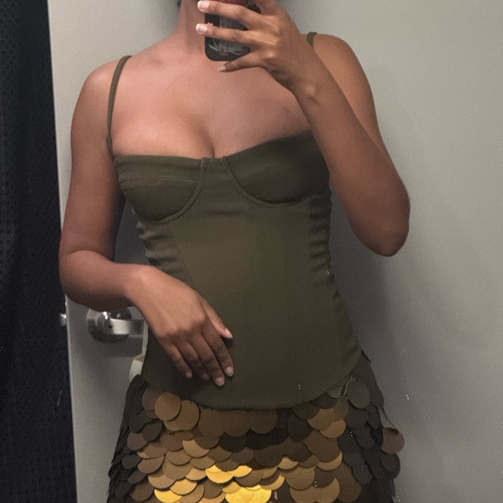 Olive Green Mini Skirt with Gold Accents